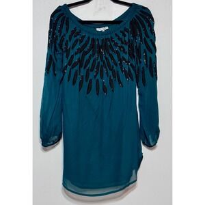 Karina Grimaldi Boho Beaded Silk Tunic‎ Top Small Indie Sleaze Whimsigoth Chic